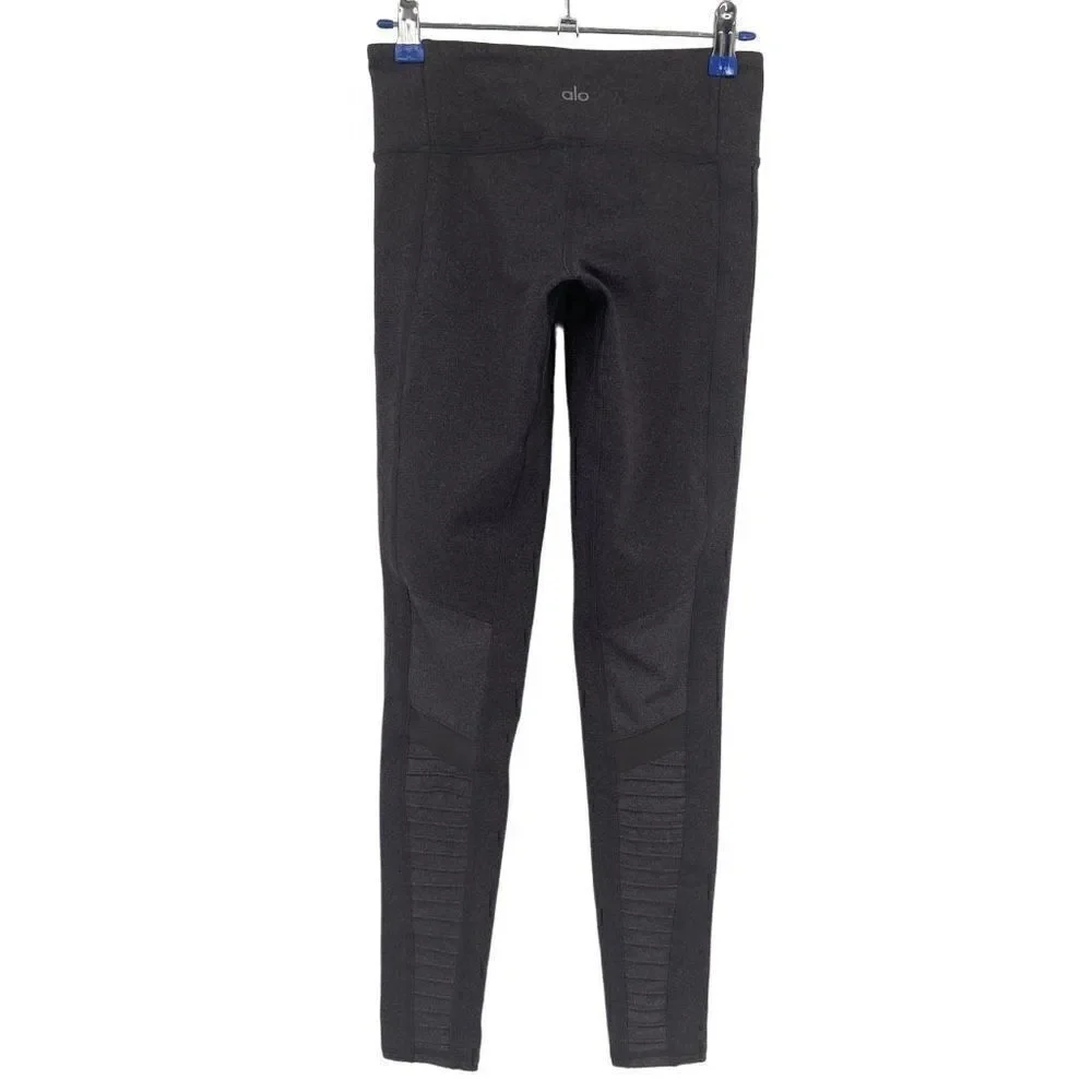 Alo Yoga Women Pants Moto Layered Mesh‎ Matte Stretch Leggings Gray XS